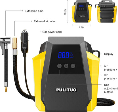 12V Portable Tire Inflator – Car Air Compressor with Digital Gauge & Emergency LED Light