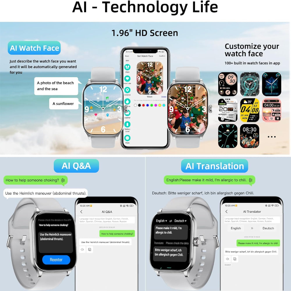 Smart Watch Fitness Tracker with GPS Bluetooth Calling - 1.96 Inch Display for Android and iPhone
