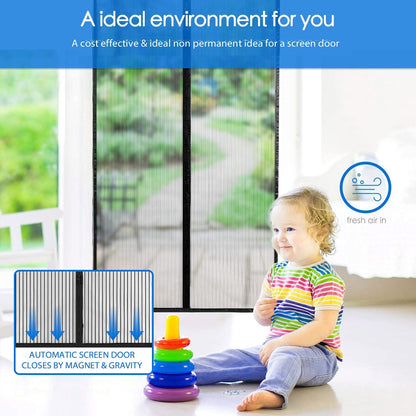 Magnetic Screen Door Retractable Mesh for Standard American 80" x 36" to 82" x 38" Size Doors Pet Net Patio Hands Free Magic Automatic Self Sealing Closing Closure