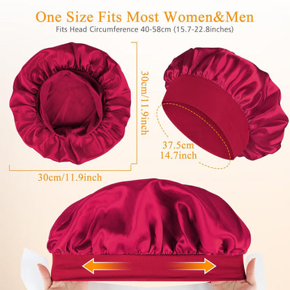 3-Pack Silk Sleep Bonnets – Satin Hair Protection Use – Large Soft Band for Curly Hair & Braids – Women’s Nighttime Hair Cap