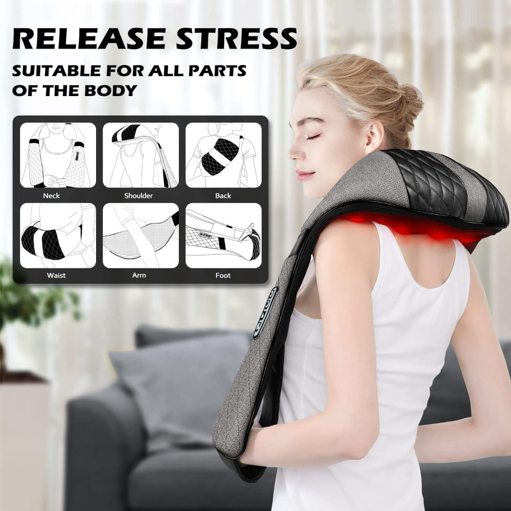 Shiatsu Electric Neck Back Massager Pillow – 3D Kneading with Heat for Shoulder & Muscle Relief