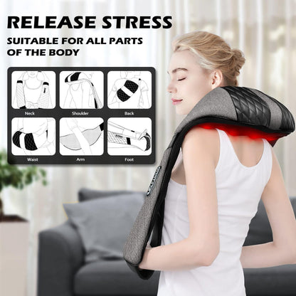 Shiatsu Electric Neck Back Massager Pillow – 3D Kneading with Heat for Shoulder & Muscle Relief