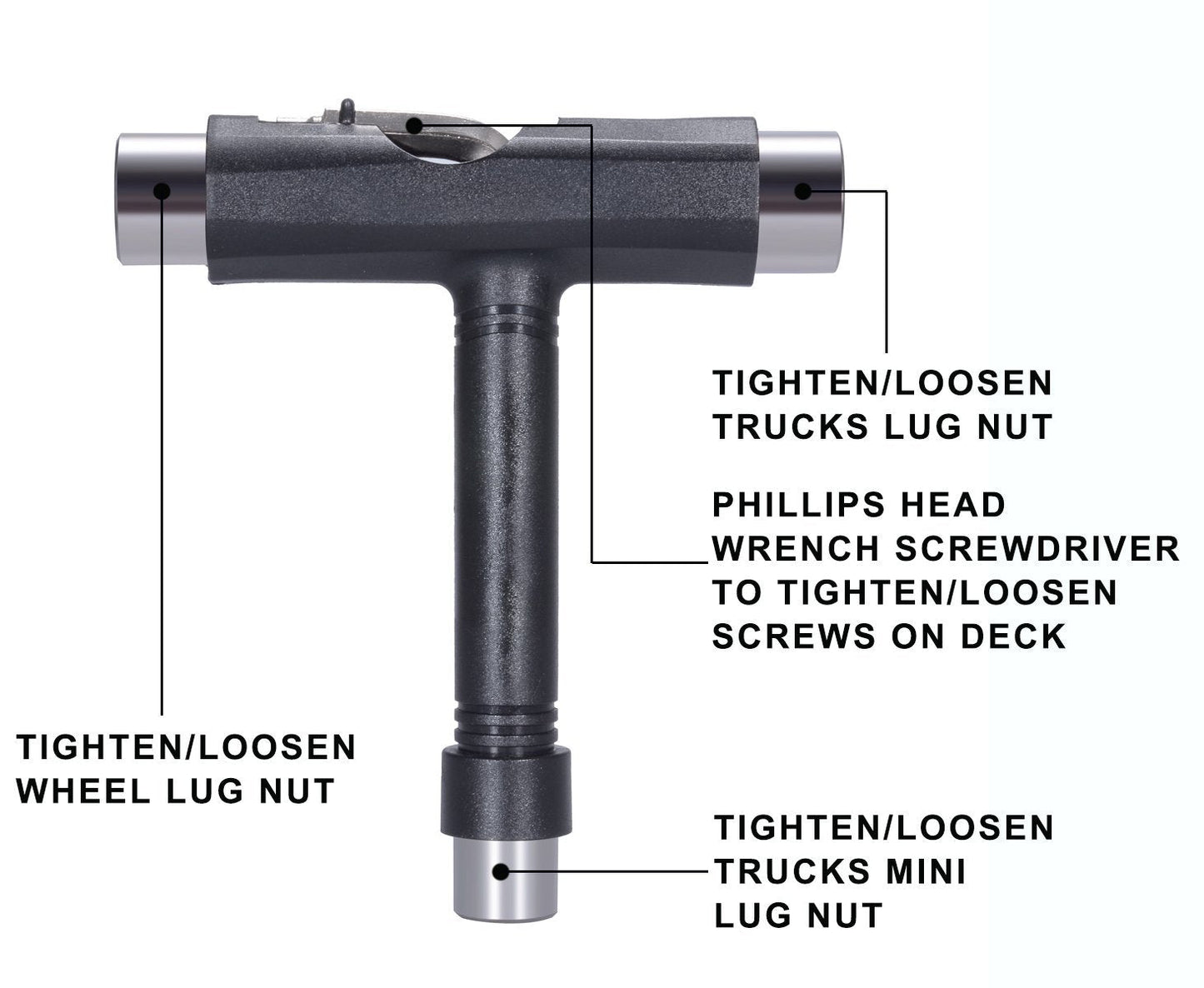 Zeato All-In-One Skate Tools Multi-function Portable Skateboard T Tool Accessory with T-type Allen Key and L-type Phillips Head Wrench Screwdriver