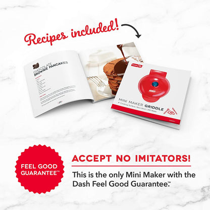 Dash DMS001RD Mini Maker Electric Round Griddle for Individual Pancakes, Cookies, Eggs & other on the go Breakfast, Lunch & Snacks, with Indicator Light + Included Recipe Book, Red