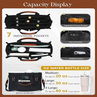 Canvas Tote Bag – Zipper Closure Work & College Organizer Handbag with Compartments