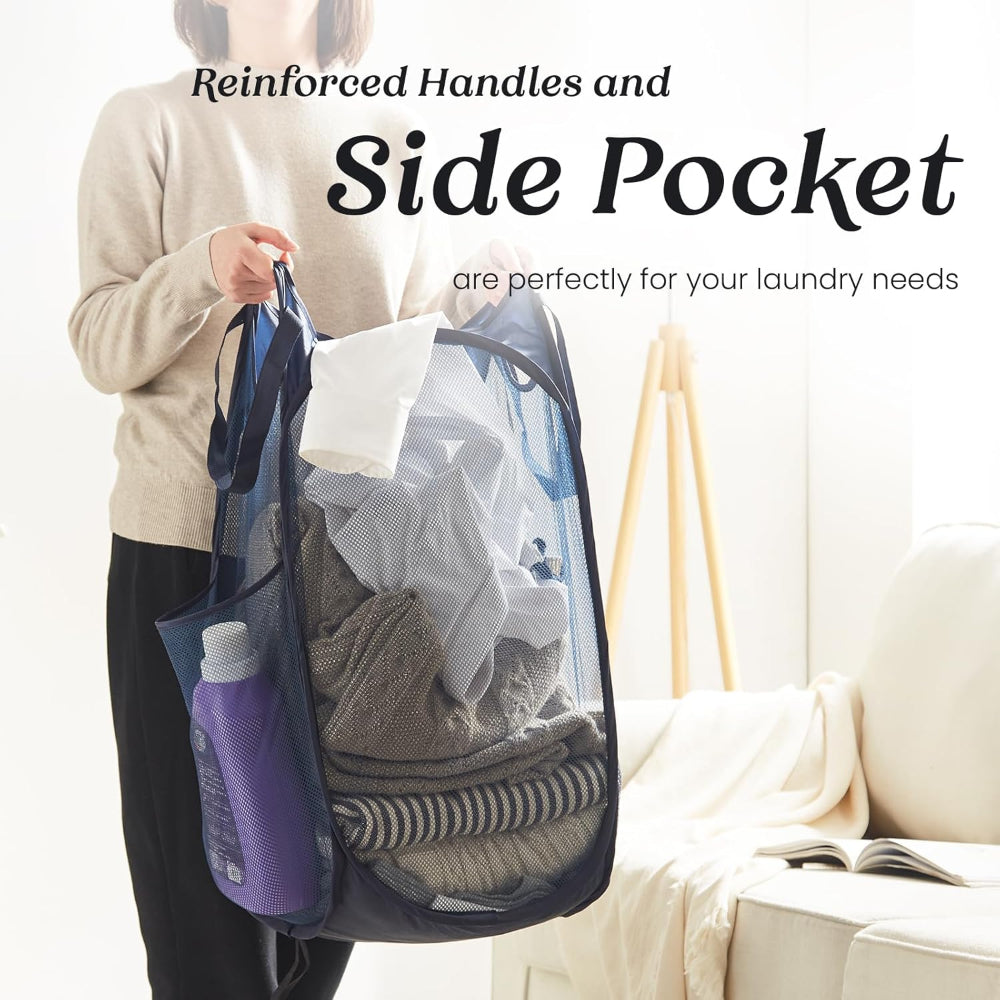 Collapsible Laundry Basket – Mesh Pop Up Hamper with Handles for Dorm Travel Storage