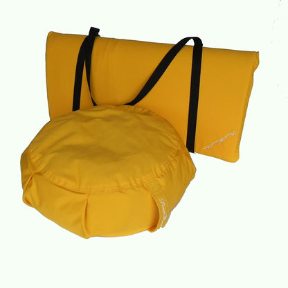 3 Piece Restorative Yoga Set includes Zafu Meditation Pillow Buckwheat Hull filled, Zabuton Cushion 26"x26" with 3" Foam, and Double Buckle Strap, Removable Covers for easy care.
