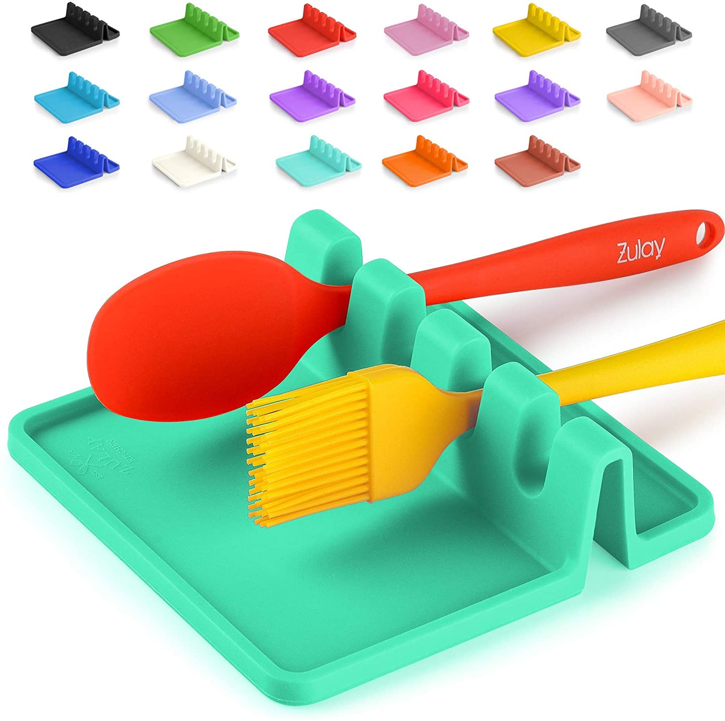 Silicone Utensil Rest with Drip Pad for Multiple Utensils, Heat-Resistant, BPA-Free Spoon Rest & Spoon Holder for Stove Top, Kitchen Utensil Holder for Spoons, Ladles, Tongs & More - by Zulay
