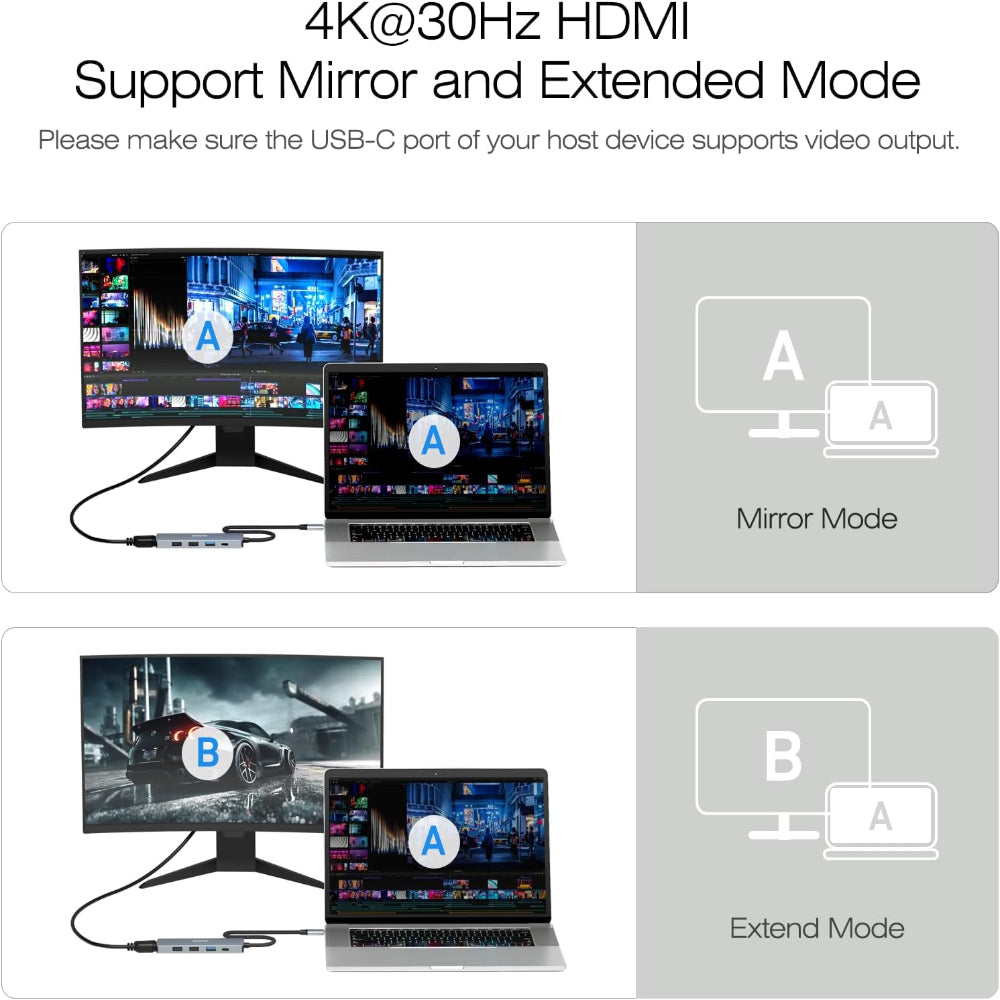 5-in-1 USB C Hub – 4K HDMI, 100W PD, 3 USB-A Ports – Aluminum Silicone Cable Adapter for MacBook, iPad, iPhone, Laptop