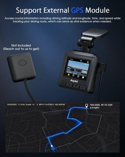 2K WiFi Dash Cam – Front Car Camera Use – Mini Design with 1.5" IPS Screen – WDR Night Vision, Loop Recording, G-Sensor & 24H Parking Monitor – External GPS & App Control