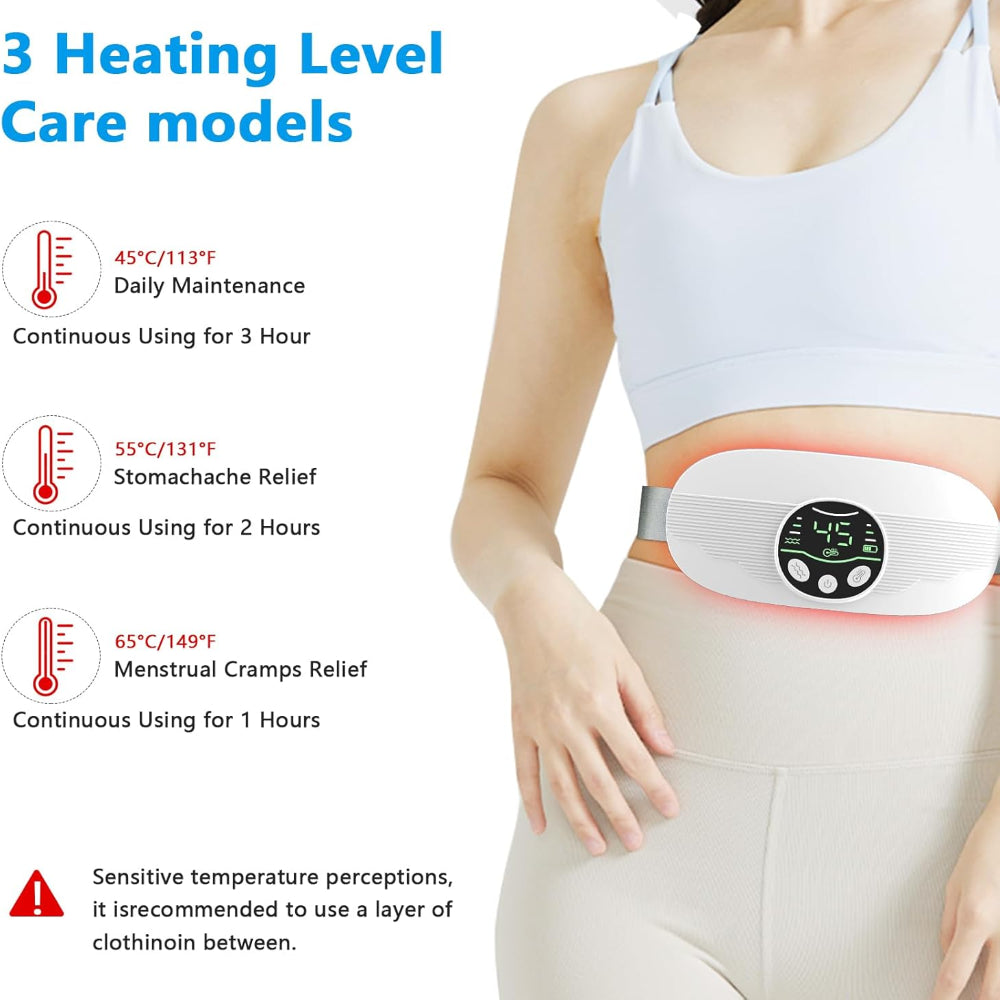 Portable Heating Pad – Cordless, Fast 3S Relief – 3 Heat Levels & Massage Modes for Menstrual Cramps, Electric Waist Wrap for Pain Relief