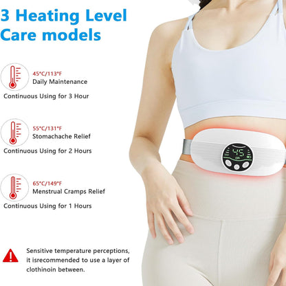 Portable Heating Pad – Cordless, Fast 3S Relief – 3 Heat Levels & Massage Modes for Menstrual Cramps, Electric Waist Wrap for Pain Relief