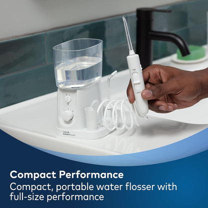 Water Flosser – Portable Nano Plus Use – Compact Electric Teeth Cleaning for Travel & Home – Includes 4 Flossing Tips – ADA Accepted, White
