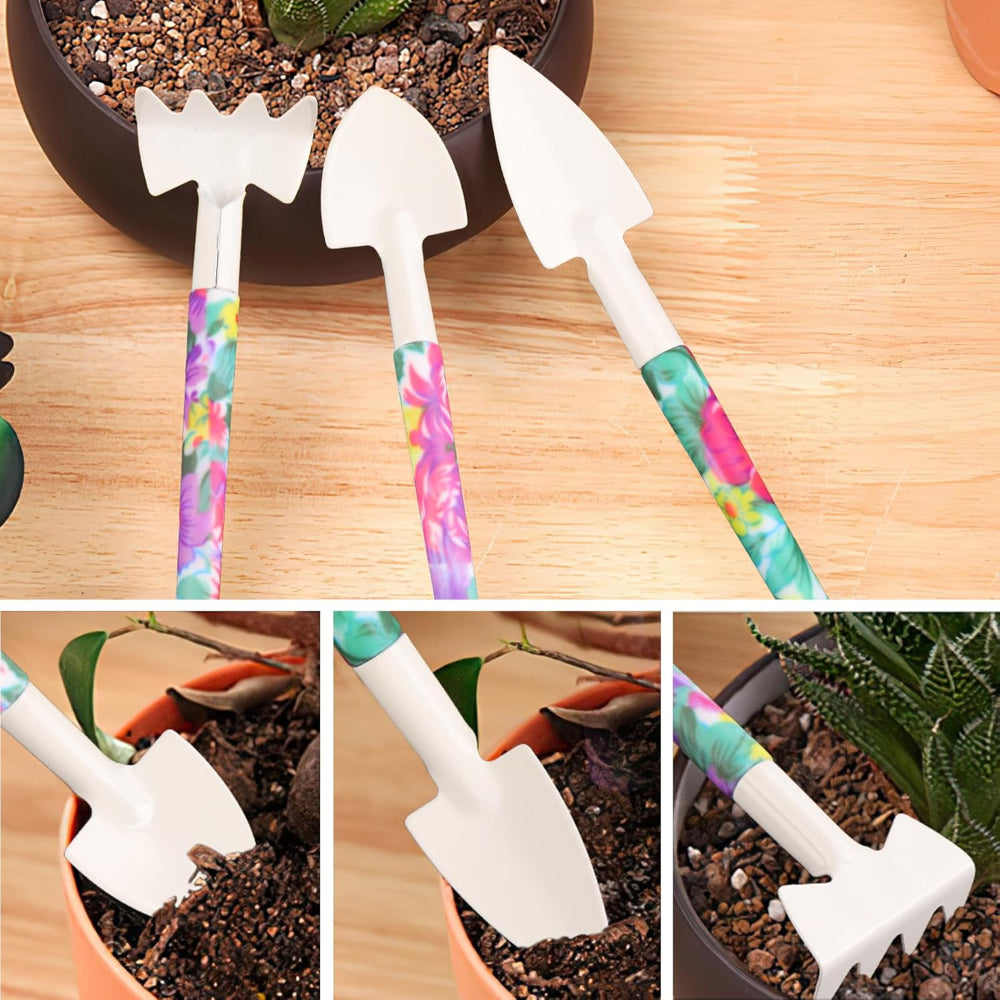 10-Piece Garden Tools Set – Hand Tools Use – Ergonomic Floral Print Trowel, Rake, Weeder, Pruner & Sprayer – Includes Carrying Case – Gardening Gift for Women & Men
