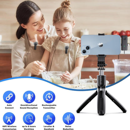 2-Pack Wireless Lavalier Microphone – Omnidirectional Lapel Mic for iPhone iPad Recording