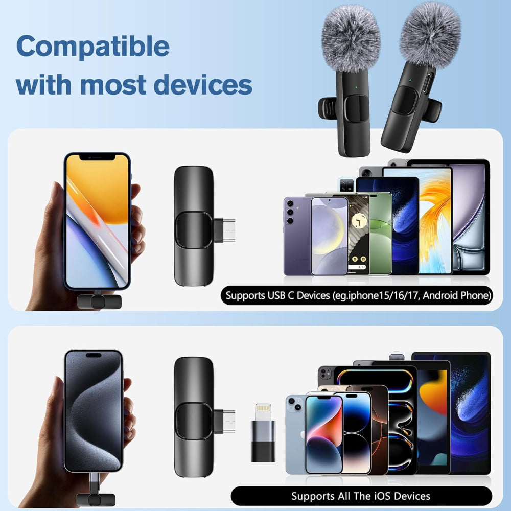 2-Pack Wireless Lavalier Microphone – Omnidirectional Lapel Mic for iPhone iPad Recording