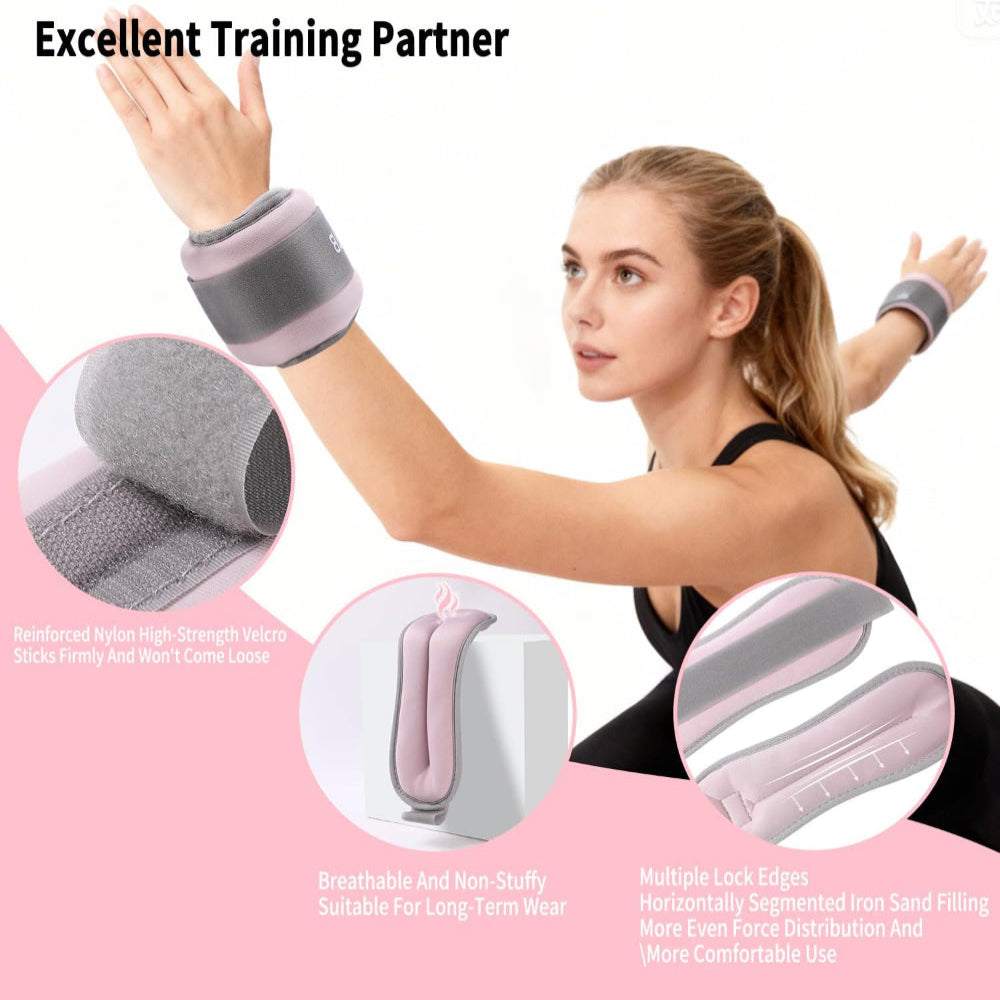 Adjustable Ankle Weights – Walking, Running & Pilates Use – Comfortable Strap Design – Wrist & Ankle Fitness Weights – Pink