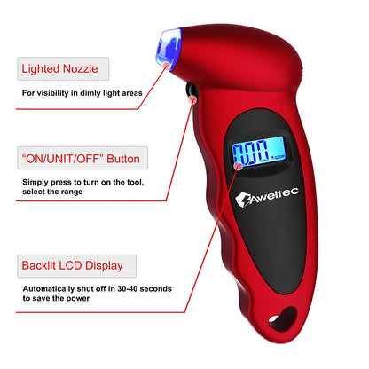 150 PSI Digital Tire Pressure Gauge with 4 Settings, Backlit LCD Screen and Non-Slip Grip