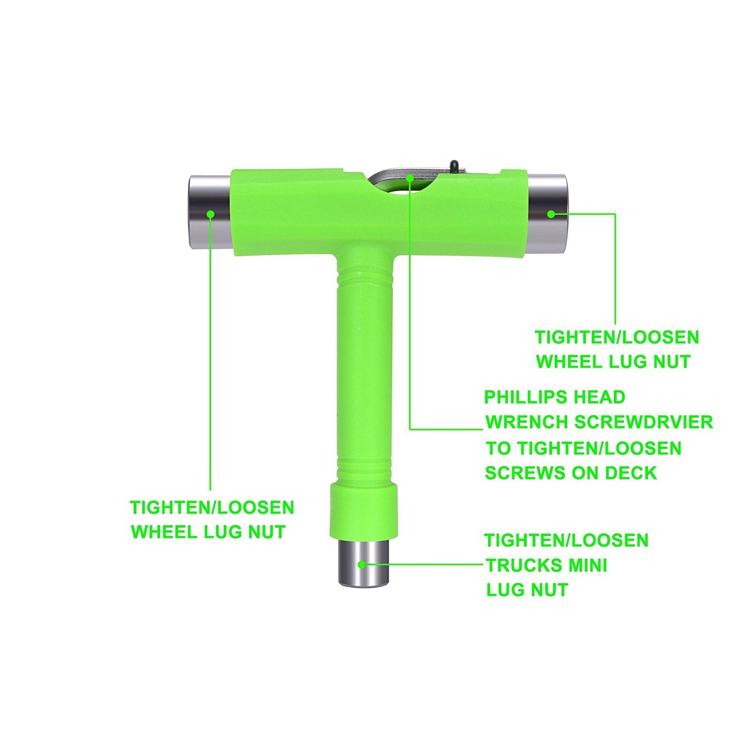 Zeato All-In-One Skate Tools Multi-function Portable Skateboard T Tool Accessory with T-type Allen Key and L-type Phillips Head Wrench Screwdriver