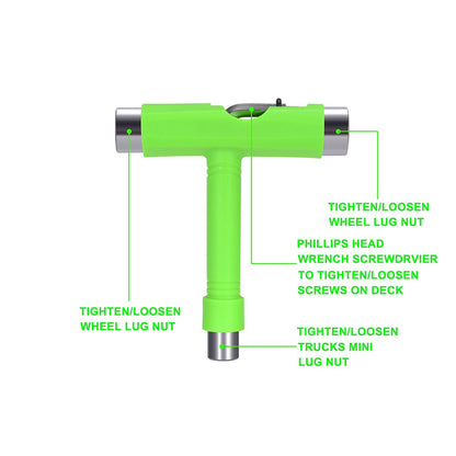 Zeato All-In-One Skate Tools Multi-function Portable Skateboard T Tool Accessory with T-type Allen Key and L-type Phillips Head Wrench Screwdriver