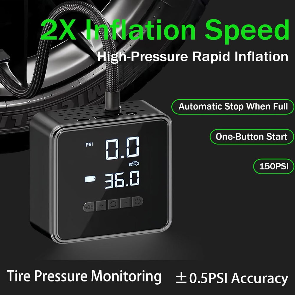 Portable Tire Inflator – 150 PSI Air Compressor Pump – Fast Inflation for Cars, Motorcycles, Bicycles & Sports Balls