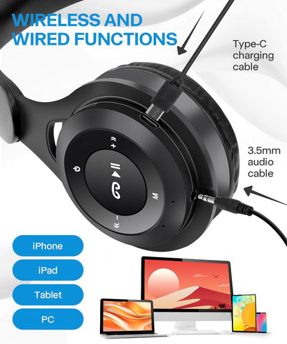 Kids Bluetooth Headphones – Over-Ear Wireless Use – Bluetooth 5.3 with Built-In Mic – Comfortable HD Sound for School, Travel & Tablet
