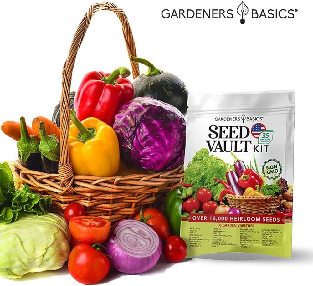 Garden Seed Kit – 16,000+ Non-GMO Heirloom Seeds – 35 Vegetable Varieties for Planting – Survival & Emergency Gardening Use – Includes 35 Free Plant Markers