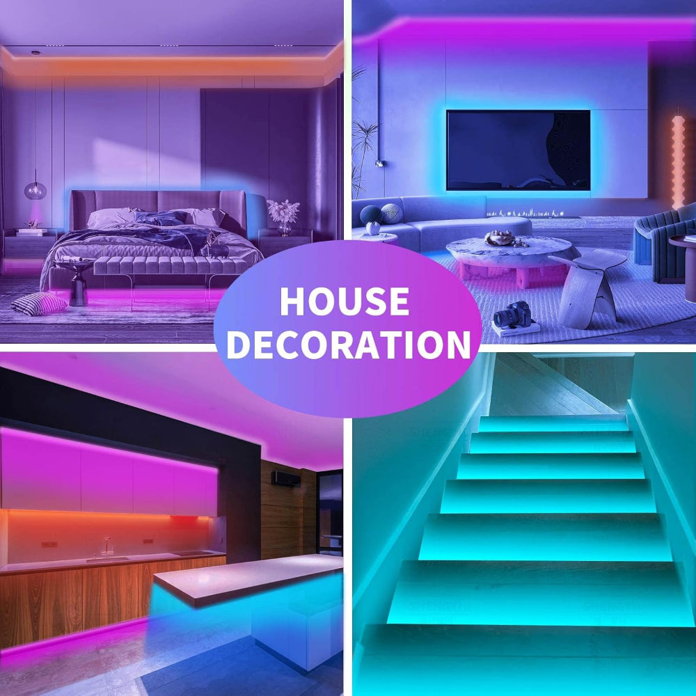 100ft RGB LED Strip Lights – Music Sync Use – Color Changing with Smart App & Remote Control – Flexible Home Décor & Bedroom Lighting