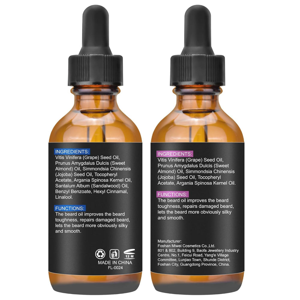 2-Pack Beard Oil 4oz – Natural Beard Growth Oil with Sandalwood & Unscented Formula for Softening, Strengthening & Moisturizing