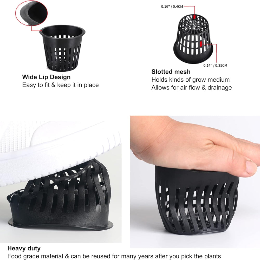 12-Pack Net Cups Pots – 3 Inch Hydroponic Mesh Planters with Wick System & Plant Labels