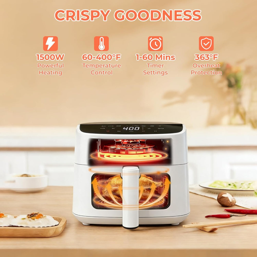 4QT Air Fryer – Digital Touchscreen Cooking – Easy View Window with Interior Light – Nonstick Dishwasher Safe Basket