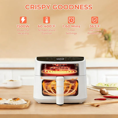 4QT Air Fryer – Digital Touchscreen Cooking – Easy View Window with Interior Light – Nonstick Dishwasher Safe Basket
