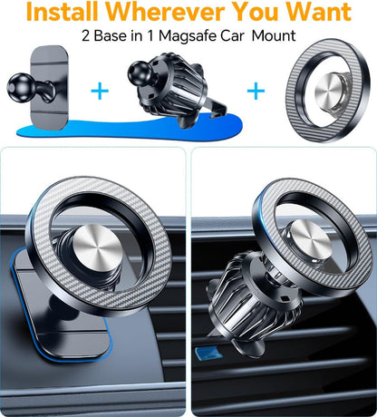 Magnetic Car Phone Mount – 20-Strong Magnet Magsafe Holder, Dash-Mounted Cell Phone Holder for iPhone 14–17, Car Accessories for Men & Women