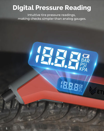 Digital Tire Pressure Gauge T300 – 3–200 PSI Industrial Gauge, ANSI B40.7 Grade 2A Calibrated, Replaceable AAA Batteries