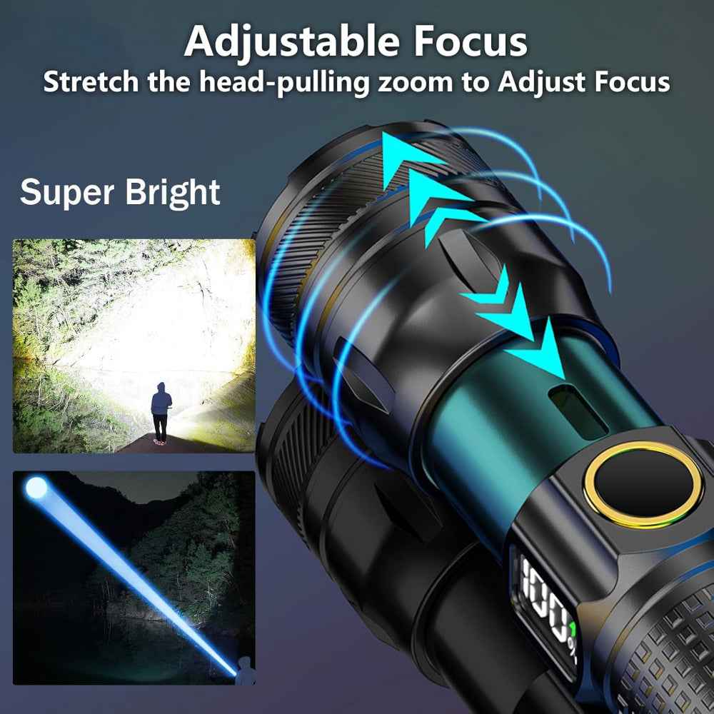 Rechargeable LED Flashlight – High Lumen EDC Use – Zoomable Beam with Digital Power Display – USB-C Charging for Home, Outdoor, Camping & Emergency Survival