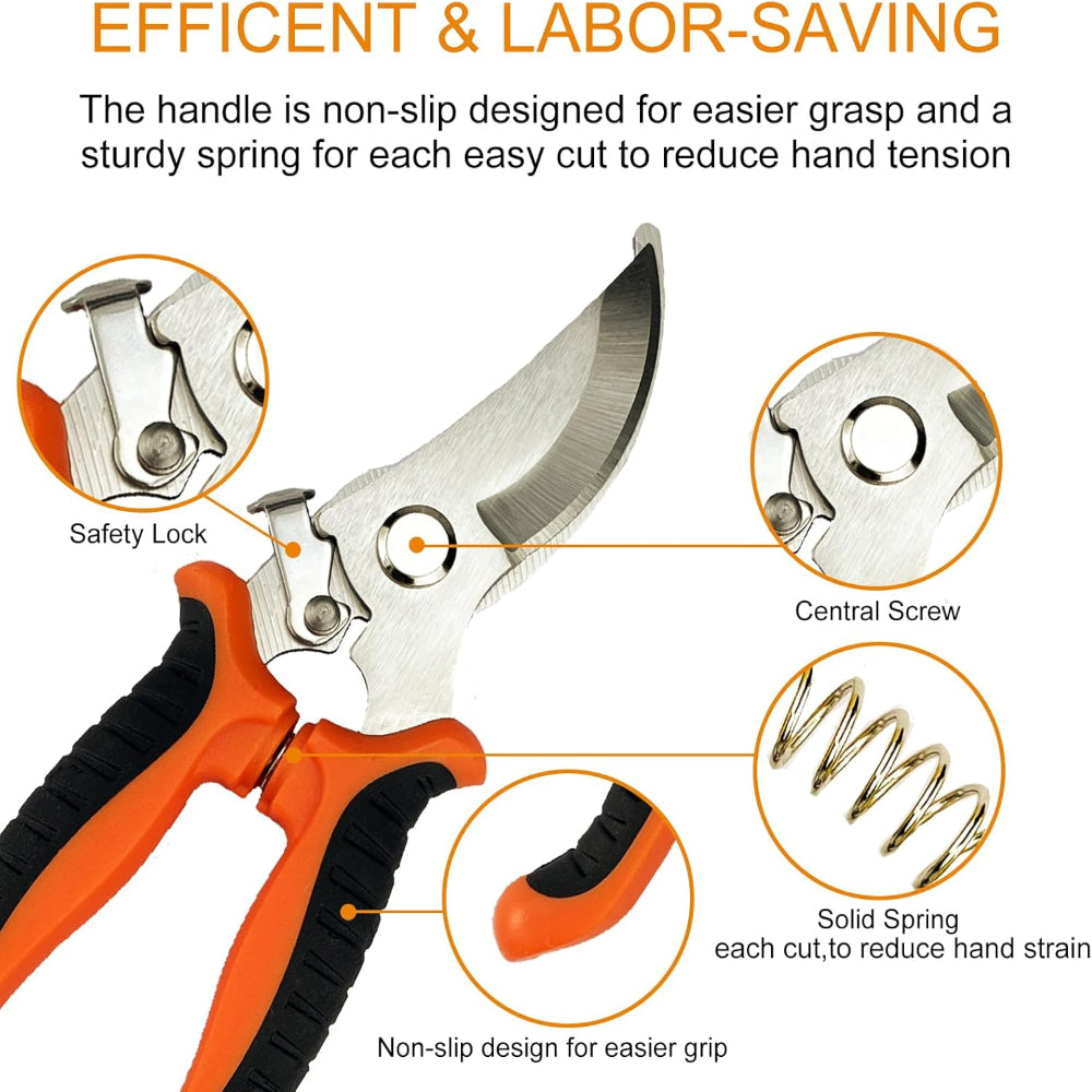 5-Pack Garden Pruning Shears – Stainless Steel Handheld Clippers with Gardening Gloves, Snips & Pruners for Gardening