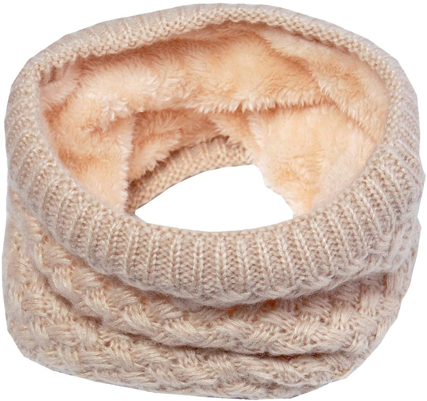 Lo Shokim Harsh Winter Double-Layer Soft Fleece Lined Thick Knit Neck Warmer Circle Scarf Windproof