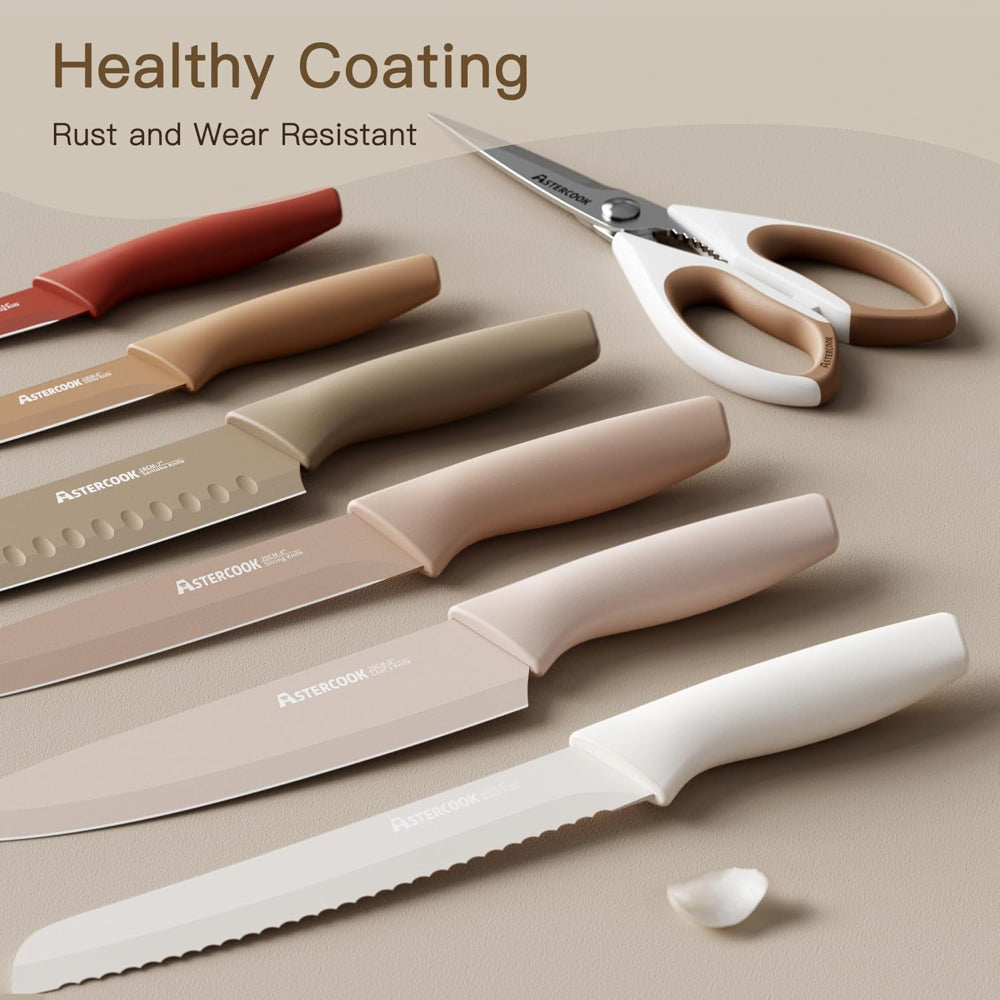 13-Piece Kitchen Knife Set – Stainless Steel Chef Knives with Anti-Rust Coating, Dishwasher Safe, Includes 6 Blade Guards, Perfect Holiday Gift for Cooking