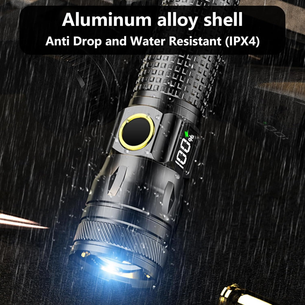 Rechargeable LED Flashlight – High Lumen EDC Use – Zoomable Beam with Digital Power Display – USB-C Charging for Home, Outdoor, Camping & Emergency Survival