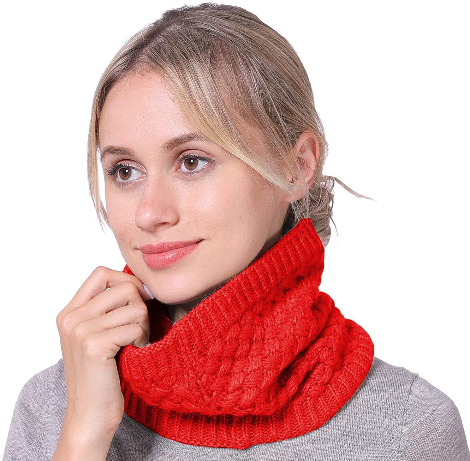 Lo Shokim Harsh Winter Double-Layer Soft Fleece Lined Thick Knit Neck Warmer Circle Scarf Windproof