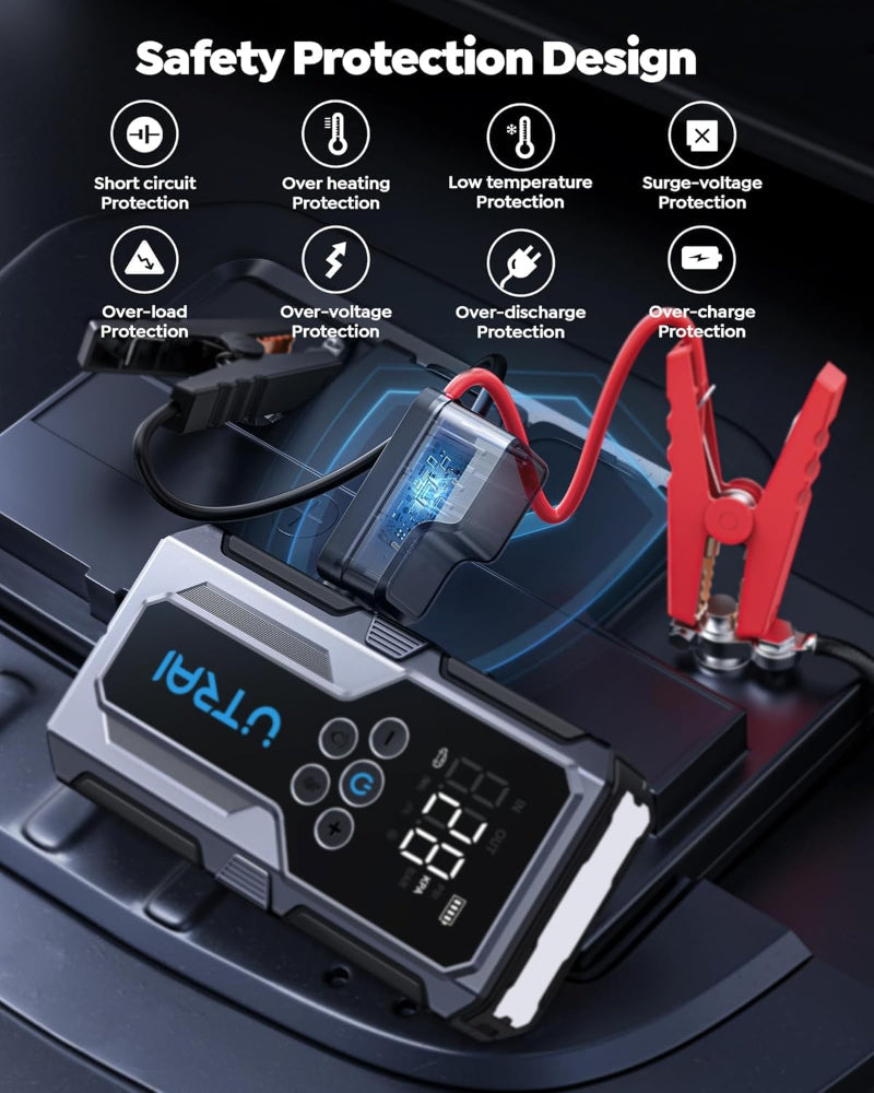 Jump Starter with Air Compressor – 4000A Battery Portable – 12V Engine Use – 150PSI Tire Inflator, Fast Charge, Emergency Light – Durable Storage Case