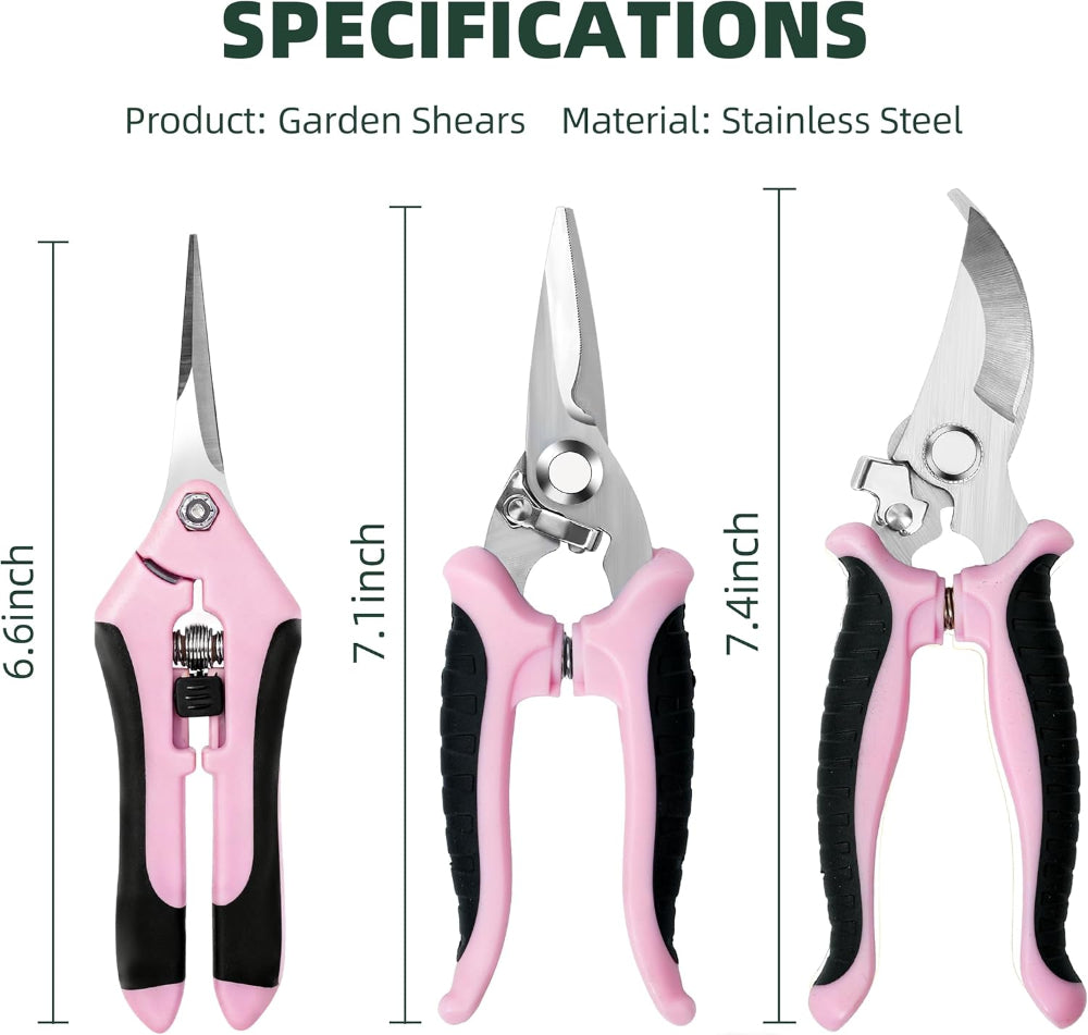 3-Pack Garden Pruning Shears – Stainless Steel Gardening Shears, Scissors, Clippers & Snips for Yard and Garden