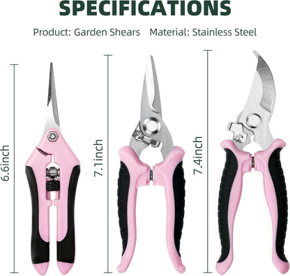 3-Pack Garden Pruning Shears – Stainless Steel Gardening Shears, Scissors, Clippers & Snips for Yard and Garden