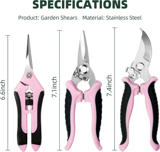 3-Pack Garden Pruning Shears – Stainless Steel Gardening Shears, Scissors, Clippers & Snips for Yard and Garden