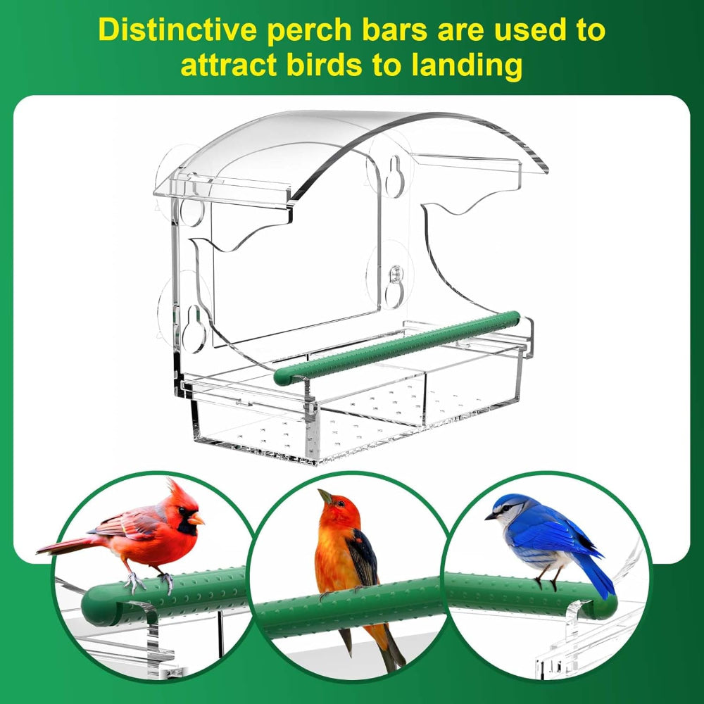 Clear Acrylic Window Bird Feeder – Suction Cup Mount, Detachable Seed Tray, Outdoor Viewing
