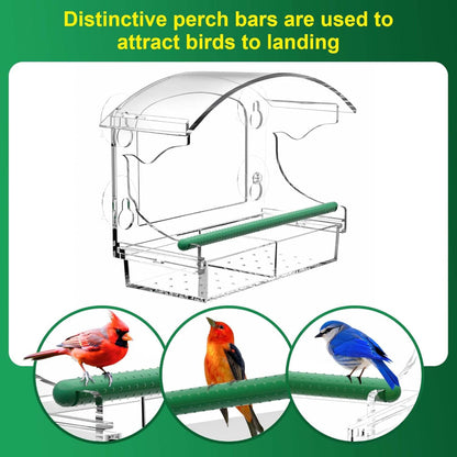 Clear Acrylic Window Bird Feeder – Suction Cup Mount, Detachable Seed Tray, Outdoor Viewing