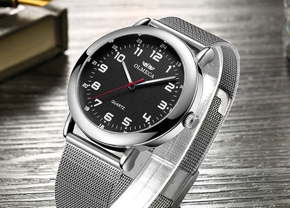 OLMECA Men’s Watch Wrist Watches Analog Quartz Waterproof Stainless Steel Mesh Band Simple Watch for Men 709wd