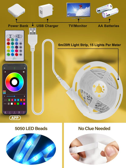 TV LED Backlight Strip – 32–65 Inch RGB LED Lights with USB, Remote & App Control, Music Sync Color-Changing Lights for Bedroom, Gaming & Home