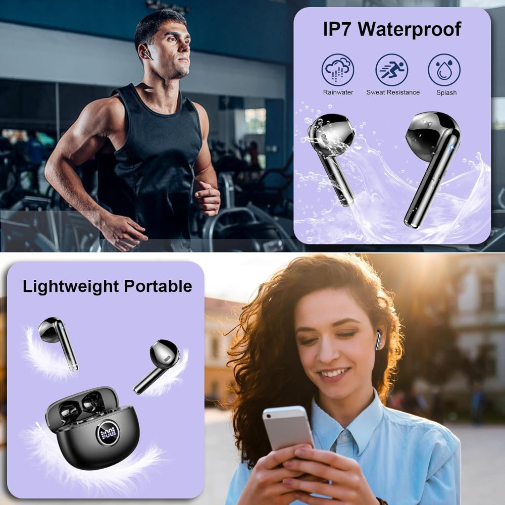 Wireless Bluetooth 5.3 Earbuds – HiFi Stereo Sound – In-Ear Use – ENC Noise Cancelling Mics – 40H Playtime, IP7 Waterproof