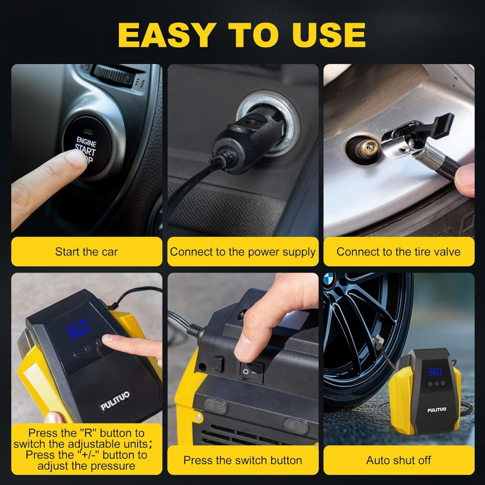 12V Portable Tire Inflator – Car Air Compressor with Digital Gauge & Emergency LED Light